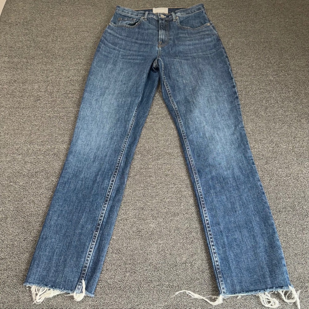 Everlane The Cheeky Jean Blue Denim High Rise Straight Raw Hem 26 Tall Casual